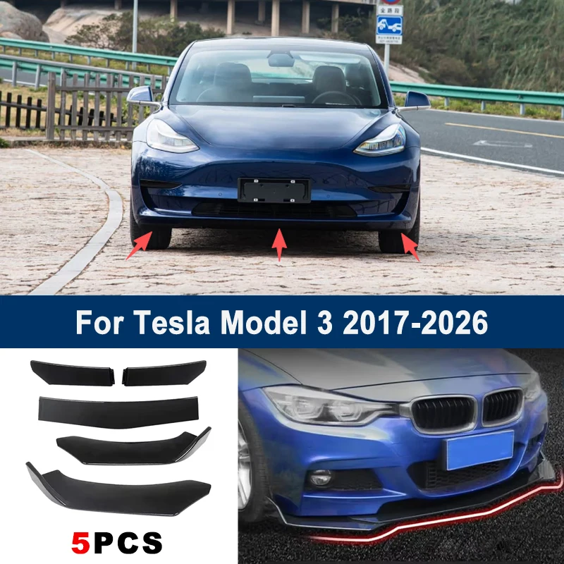

Adjustable 5Pcs Sectional Front Spoiler Lip For Tesla Model 3 2017-2026 Front Bumper Splitter Car Exterior Sport Body Kit