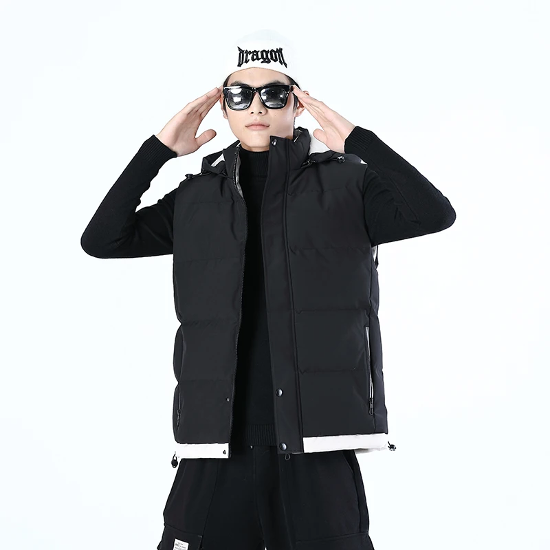 

Men's Hooded Vest Autumn Winter New Sle Color Blo Trendy Svel Outerwear Casual Warmth oulder Pad Vest
