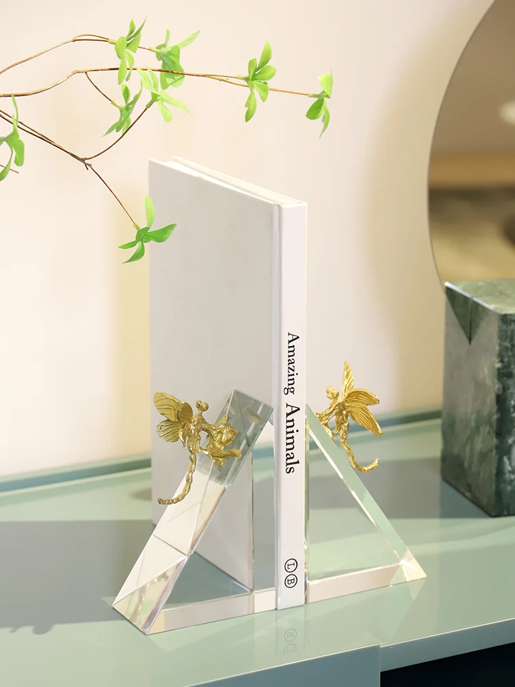 Luxury Clear K9 Crystal Bookends With Brass Dragonfly On For Home Office Tabletop Decoration Elegant Gifts