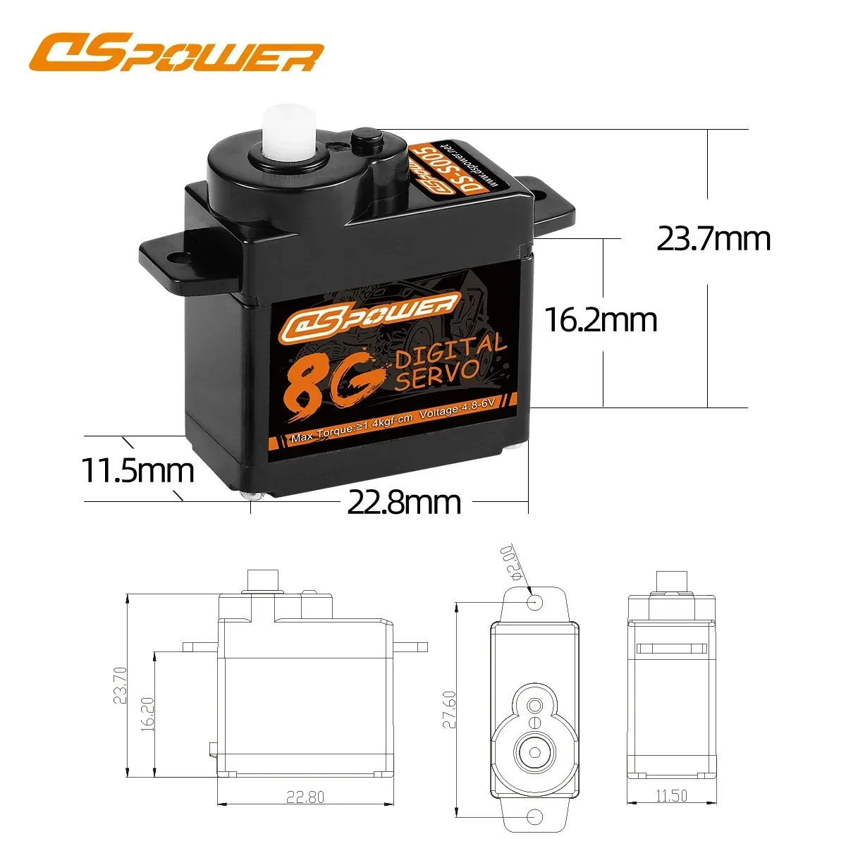 DSpower 8g Waterproof Micro Servo Coreless Motor Low Profile Brushless Digital Servo for RC Car Airplane Helicopter Robot Wltoys