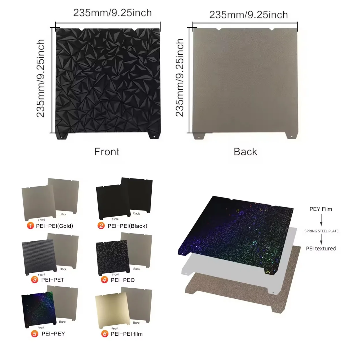 Para Creality K1/K1C/K1 Max placa de construcción PEI hoja de acero PET PEO PEY cama calentada suave 310x315 235x235mm Ender 3 S1 Ender 3 V3 Se