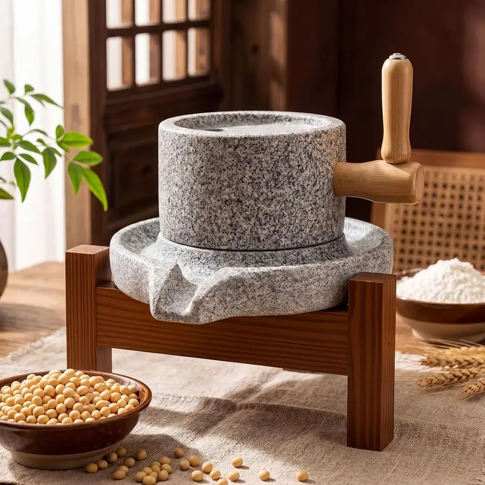 

Stone Grain Mill Grinder or Home Natural Hand Crank Stone Mill Grinder with Solid Wood Base or Wheat, Grains & Sesame Ideal or B