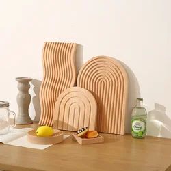 1x Nordic Wooden Water Ripple Cutting Board Home Baking Breadboard Coffee Fruit Afternoon Tea Tray Gourmet Photo Props