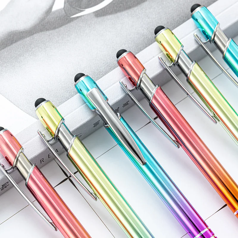 New Gradient Color Press Ballpoint Pen with Aluminum Barrel Touch Screen Metal Ballpoint Pen Writing Supplies