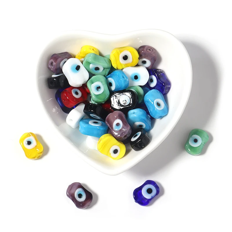 10pcs Lampwork Oval Eyes Bead 14x10mm Multicolor Glass Loose Spacer Beads for Jewelry Making DIY Bracelet Necklace Accessories