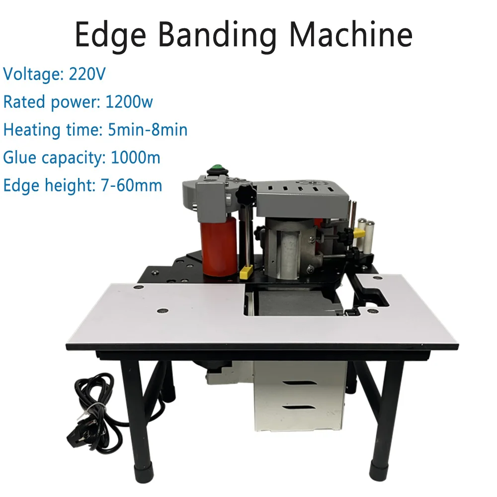 

Portable Woodworking Edge Banding Machine PVC Two-sided Gluing Edge Bander with Tray Cut Adjustable Speed 1200W 1000ml