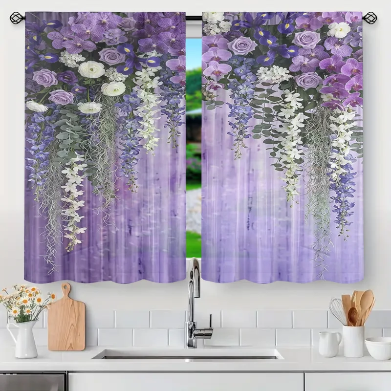 Elegant Purple Floral Wisteria Curtain Panels Sheer Window Drapes Cottagecore Boho Living Room Window Curtains Home Decoration F