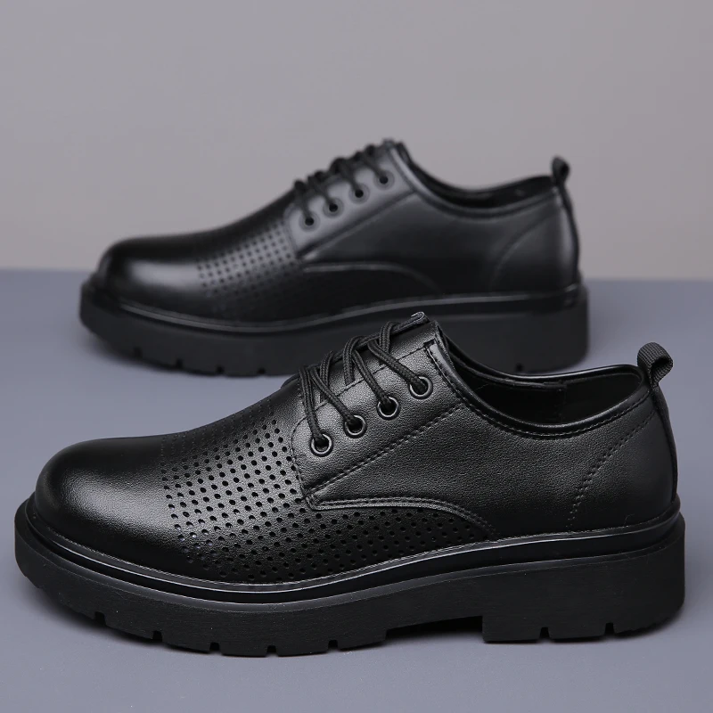 New Gentleman Sandals Increased Fashion Business Casual Shoes Genuine Leather Loafers Breathable Men Formal Office Oxfords Shoes