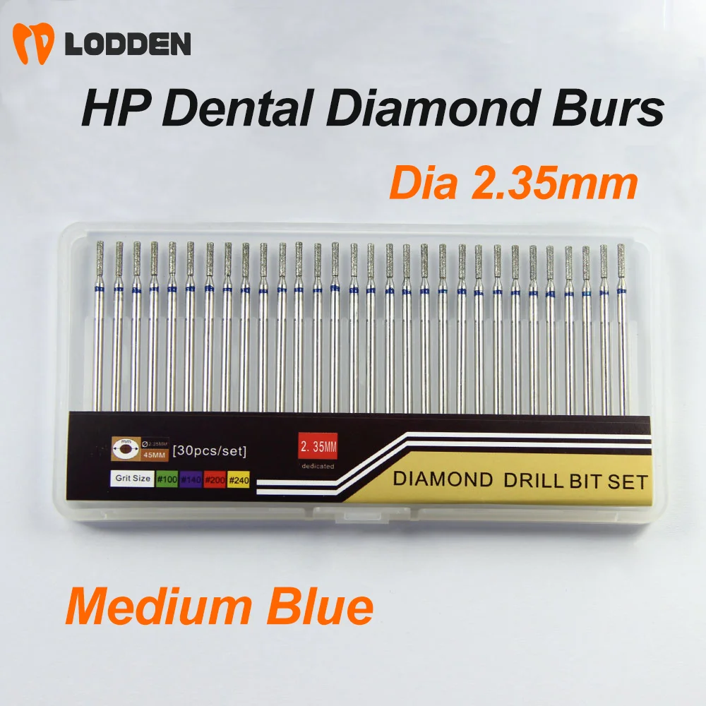 Lodden 30pcs Dental Diamond Bur HP (Electroplated) Medium Blue Dia 2.35mm Denta Lab Materials