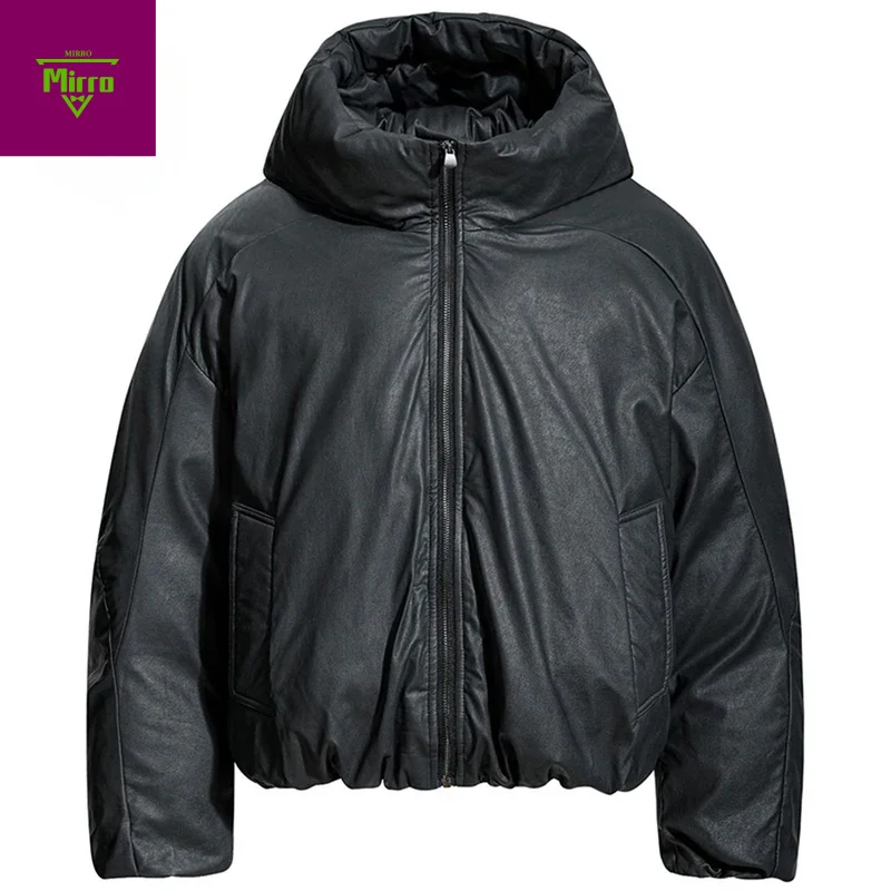 

Men Winter Jackets Thicken Warm Parkas Thicken PU Leather Coat Streetwear Harajuku Hip Hop Padded Jackets