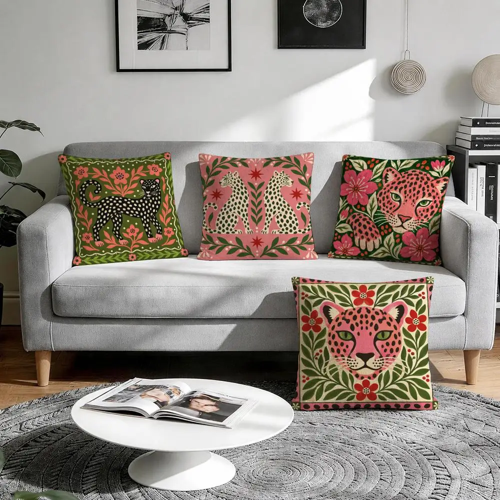 Spotted Cats Cushion Cover 1/4Pcs Linen Throw Pillow Covers Double-Side Print Sofa Couch Living Room Decor