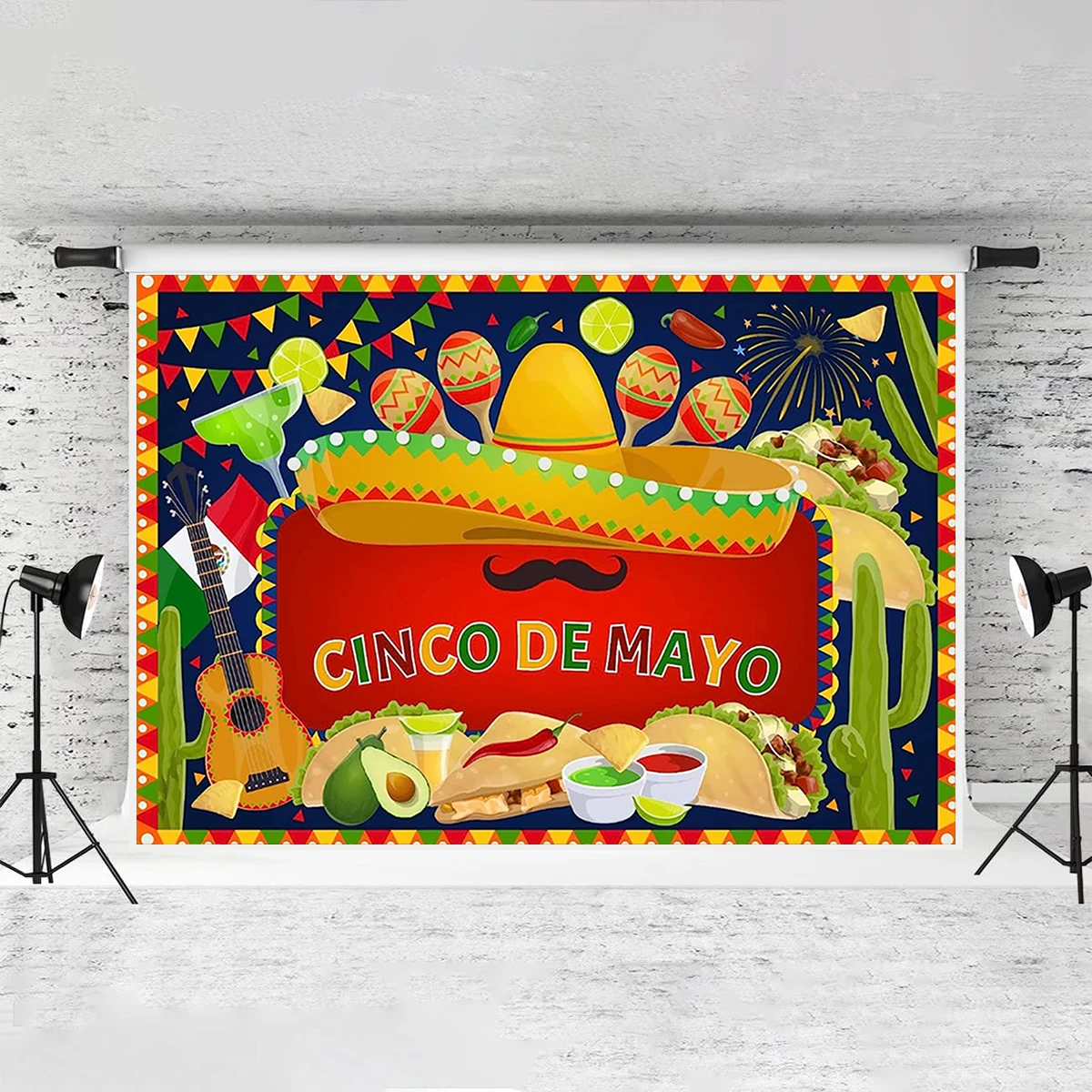 Cinco De Mayo Backdrop Fiesta Theme Party Banner Photography Background Great as Mexican Dress-up Summer Pool Decoration