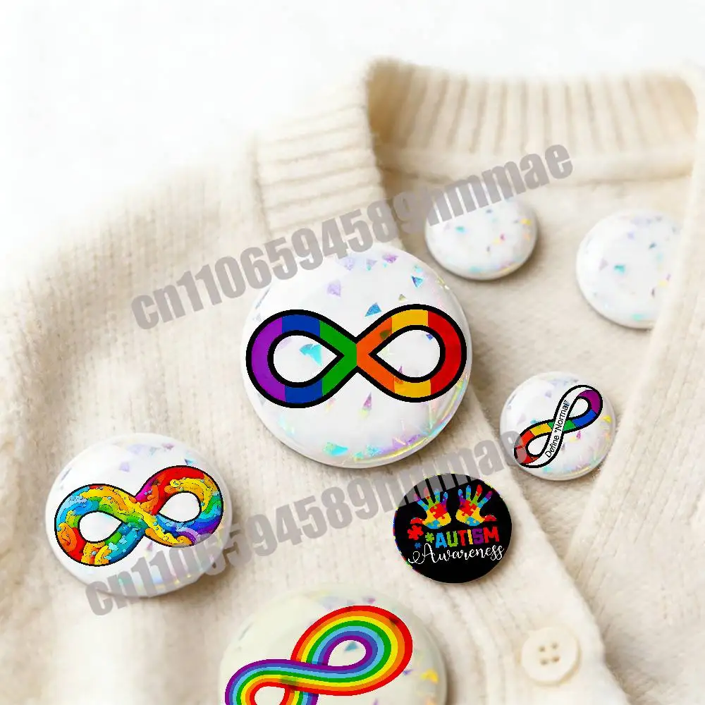 For Accept Support Love Autism Pride Symbol Rainbow Infinity Sign Emblem Round Pins Insignia Badge Cover Ornament 75mm Cosplay