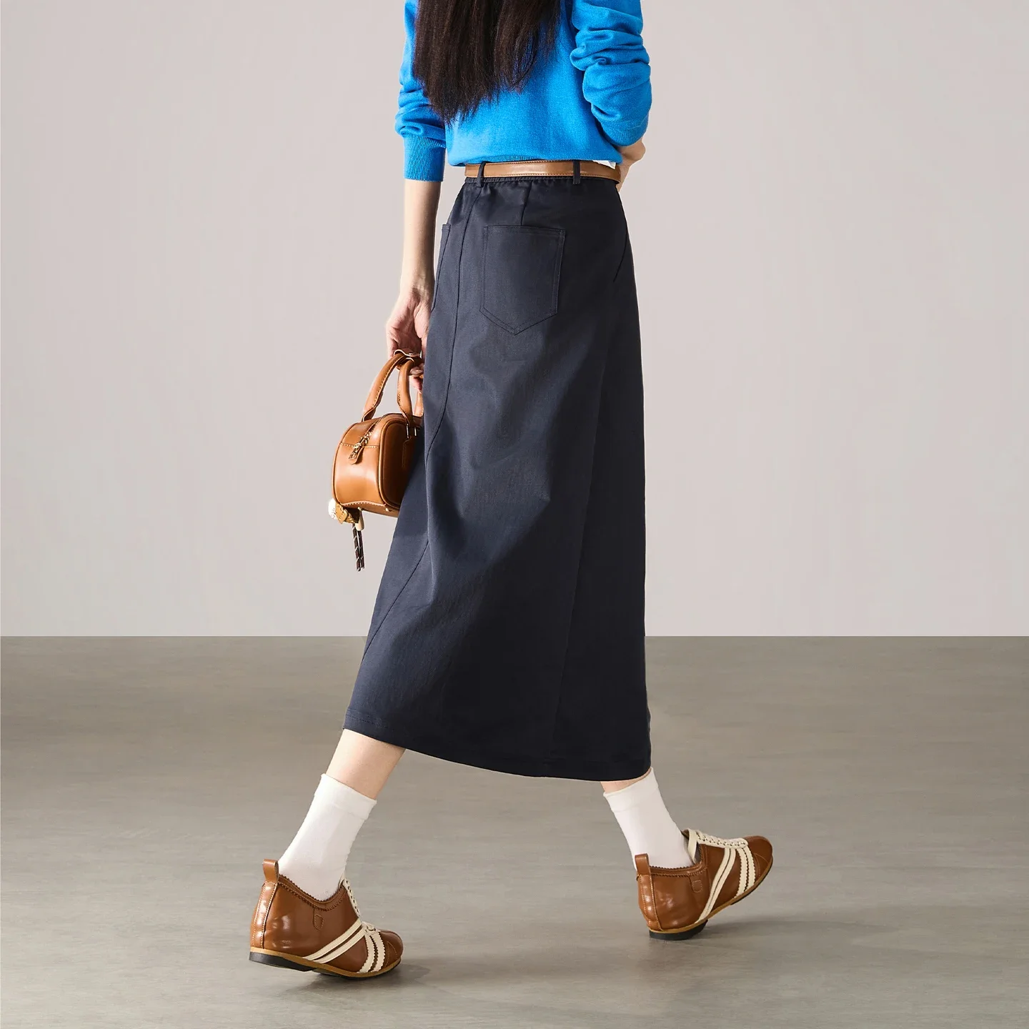 SENTUBILA Women's Simple Midi Skirts 2026 Spring Autumn Ladies Elastic Waistline A Line Skirt for Woman Female Clothes 163QA8161