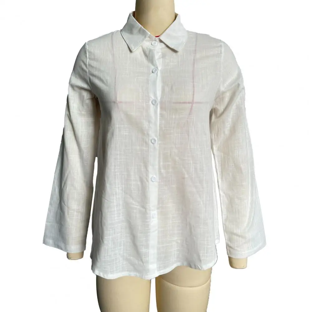 

Женская льняная туника-рубашка с отложным воротником, длинными рукавами, на пуговицах, однотонная, свободного кроя, дышащая, офисная рубашка