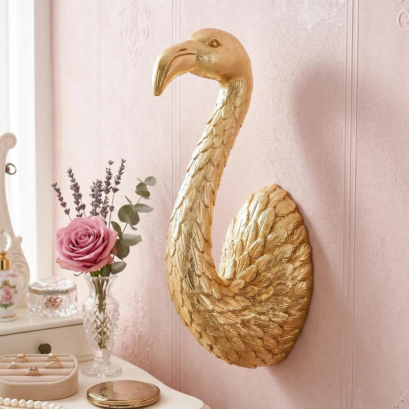 Animal Heads Sculptures Wall Art-Resin Faux Flamingo for Home Wall Decor,Wall Hanging Decoration for Living Room,Bedroom/Kitchen