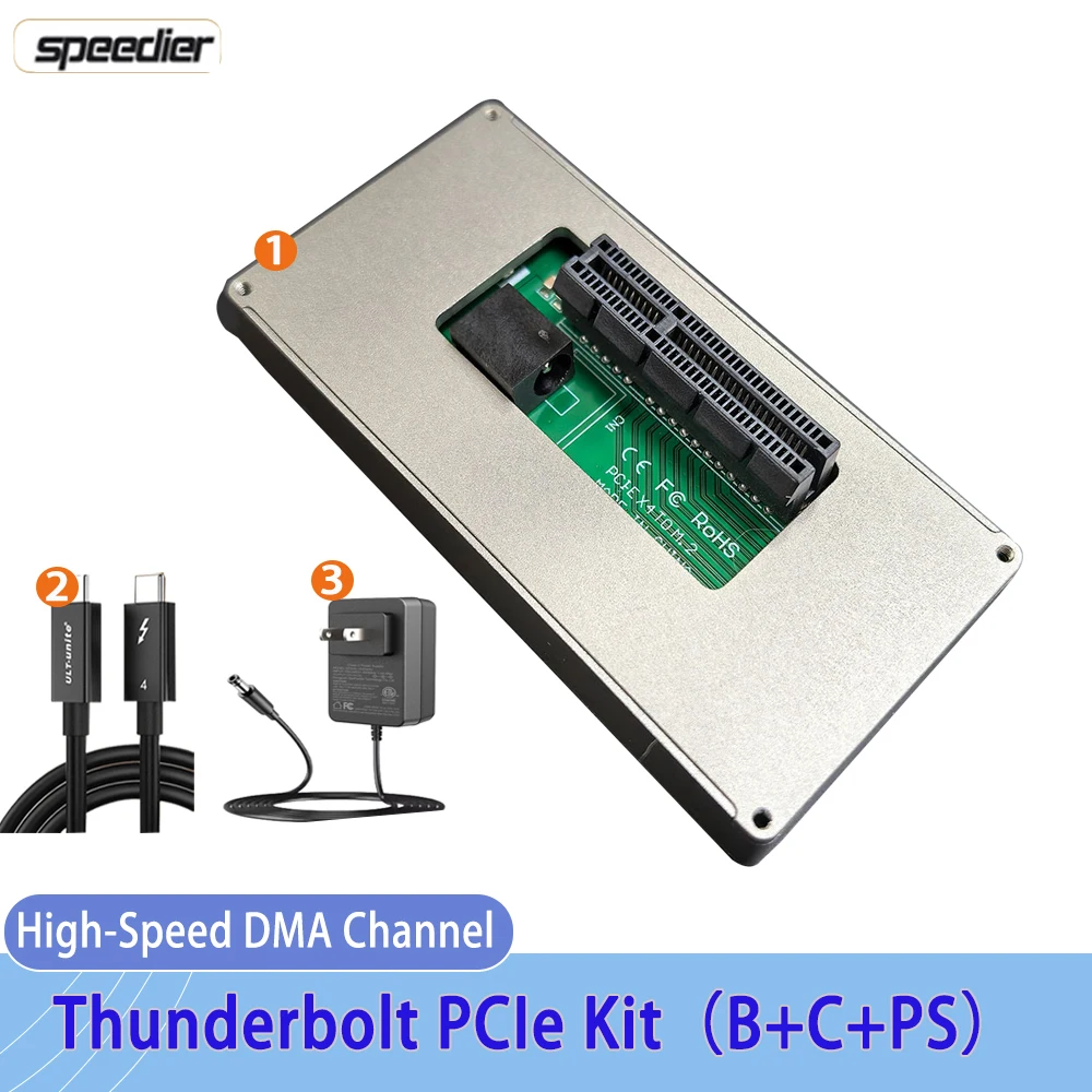 

Карта адаптера Thunderbolt к PCIe Источник питания постоянного тока для подключения к видеокартам Поддержка внешних карт сбора данных DMA для ноутбука