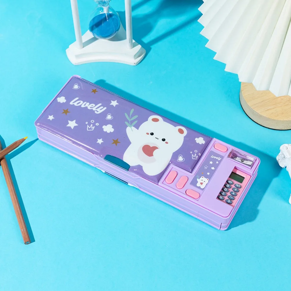 Plastic Pencil Case With Calculator/Pencil Sharpener Large Capacity Pencil Box Multi-Functional Double Layer