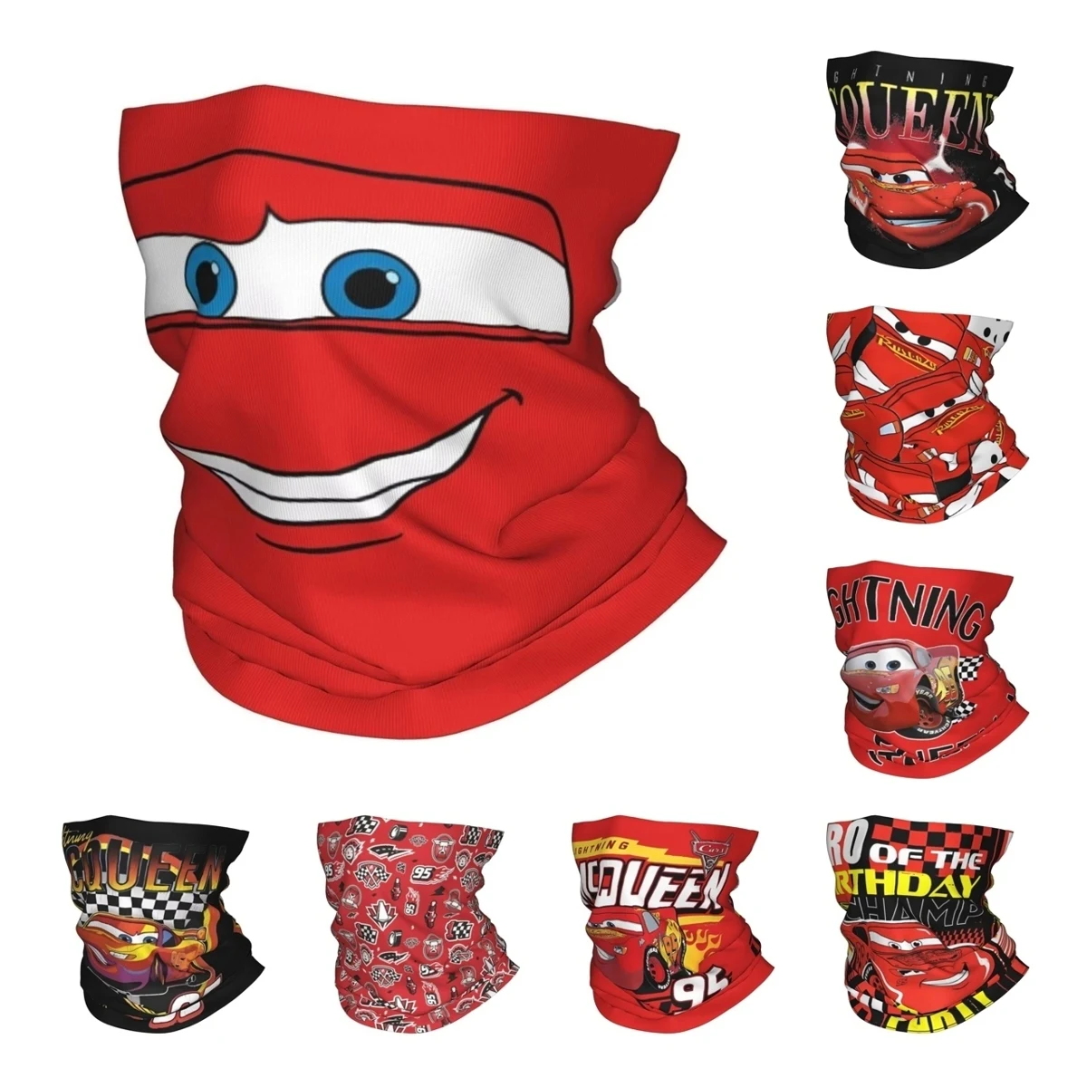 Lightning Cars McQueen Big Face ผ้าพันคอคอ Gaiter ผ้าพันคอใบหน้า Multifunctional Face Mask ขี่จักรยานสําหรับผู้ชายผู้หญิงผู้ใหญ่ล้างทําความสะอาดได้