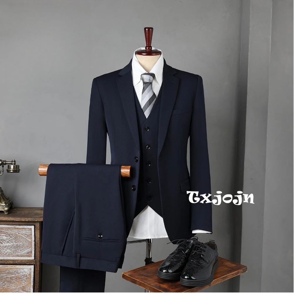 

Professional Formal Men's Suit Set Business Outfit,Two Button Tuxedo 3 Pieces Blazer Vest Pants, Notched Lapel Suits For Men
