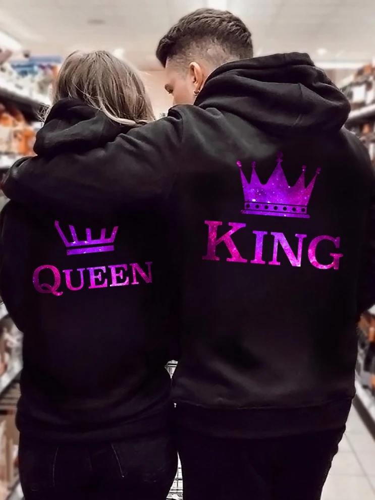 

Couple Hoodies King Queen Printed Sweatshirt Starry Sky Style Lovers Sudaderas Fashion Long Sleeve Women Men Hoodies Tracksuits