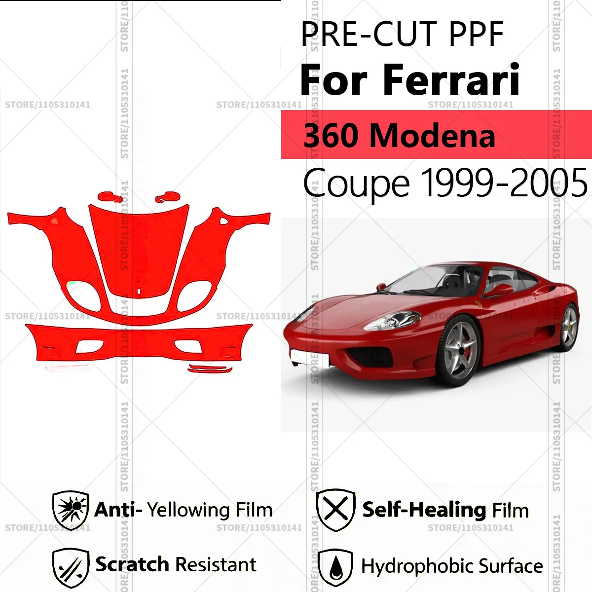 Pre-Cut Paint Protection Film PPF Transparent Car Film Automotive PPF Front Kit For Ferrari 360 Modena Coupe 1999-2005