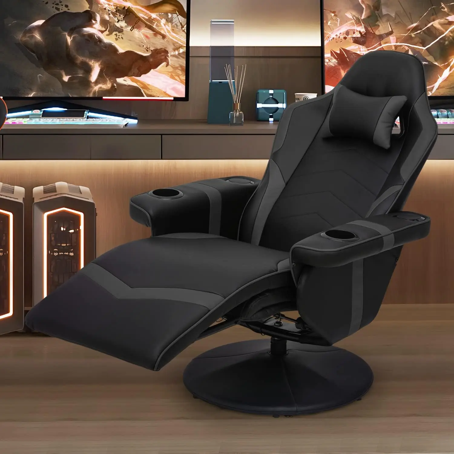 Massage Gaming Chair with Speakers PU Leather Adjustable Single Gaming Sofa Modern Living Room Recliners Theather Seat