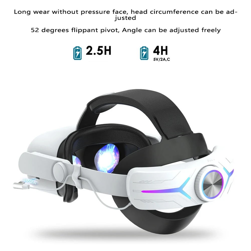 AT41 1 Piece Head Strap With 8000Mah Battery For Oculus Quest 2 Extend Playtime Adjustable Elite Strap VR Parts Plastic (Black) - view 3