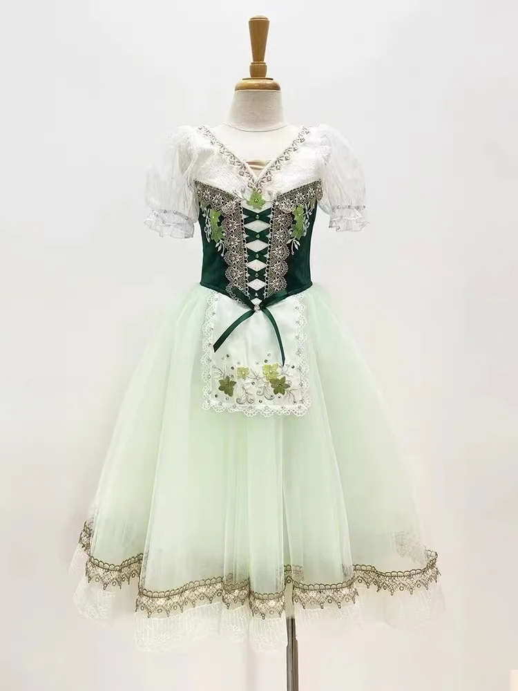 2024 latest green romantic ballet dress for adults and children high-end customized performance competition ballet clothing