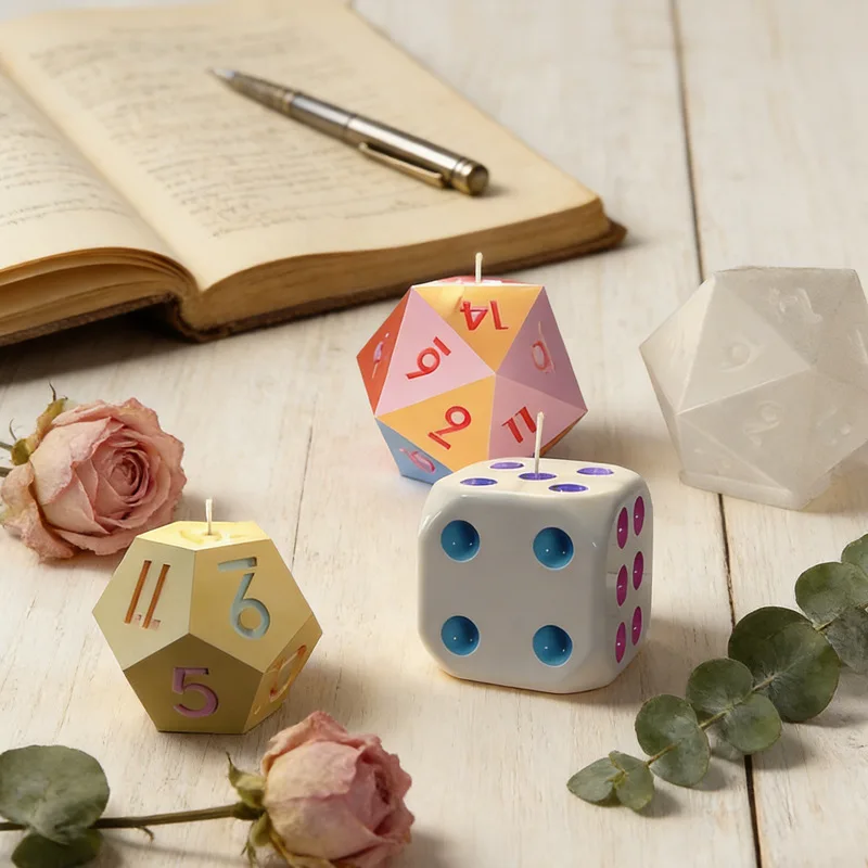 Silicone Dice Resin Molds for Epoxy Casting Triangle & Hexagonal Game Dice with Numbers - Candle Making Mold