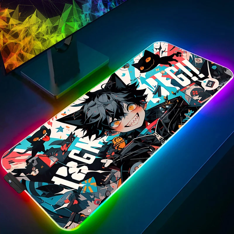 Muismat Professionele eSports Game Spelers Snelheid Rubber Game Bureau Mat RGB Kawaii Anime Meisje Muismat LED Zwarte Kat Toetsenbord Pad