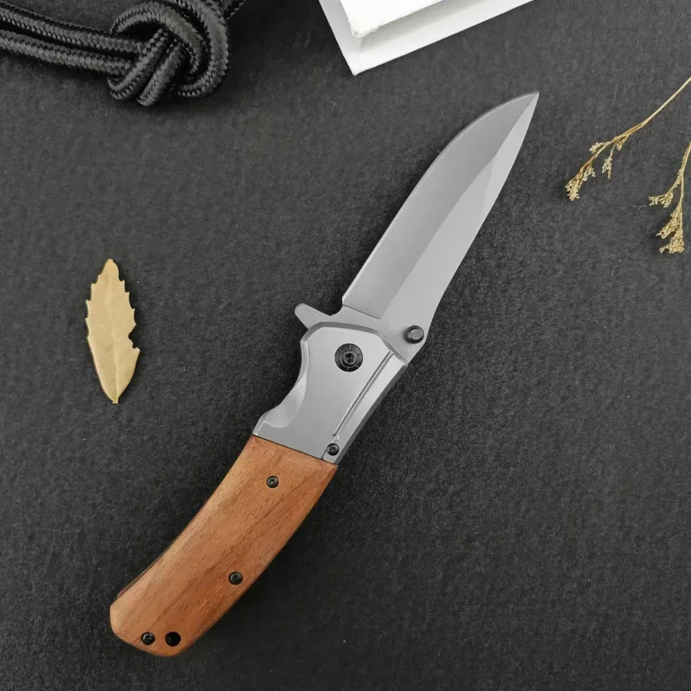 DA98 Flipper Folding Pocket Knife 5Cr13Mov Blade EDC Multifunctional  Knife Survival Camping Knife with Wooden Handle