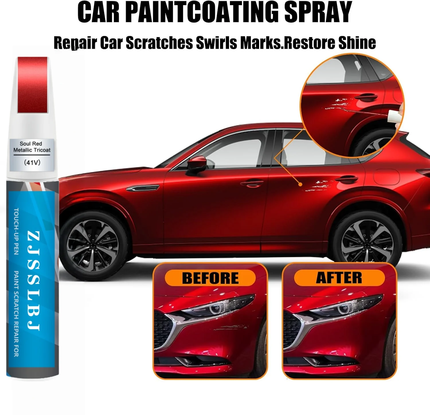 Car Touch Up Paint for Mazda, Car Paint Scratch Repair Kit, Quick & Easy Solution to Repair, 2 in 1 Scratch Remover Pen with Col
