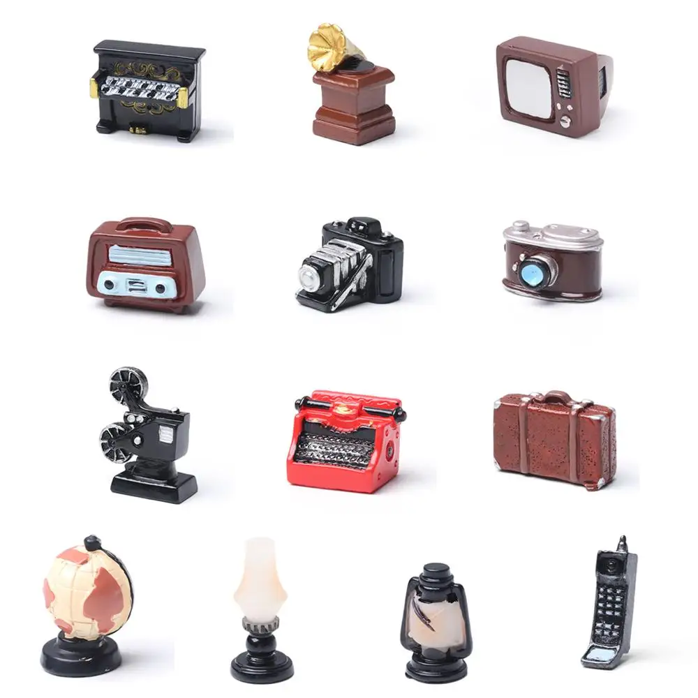 Retro Furniture Figurine Dollhouse Ornaments Toy Home Decor Mini Pianos Telephone TV Model Furniture DIY Doll House Accessories