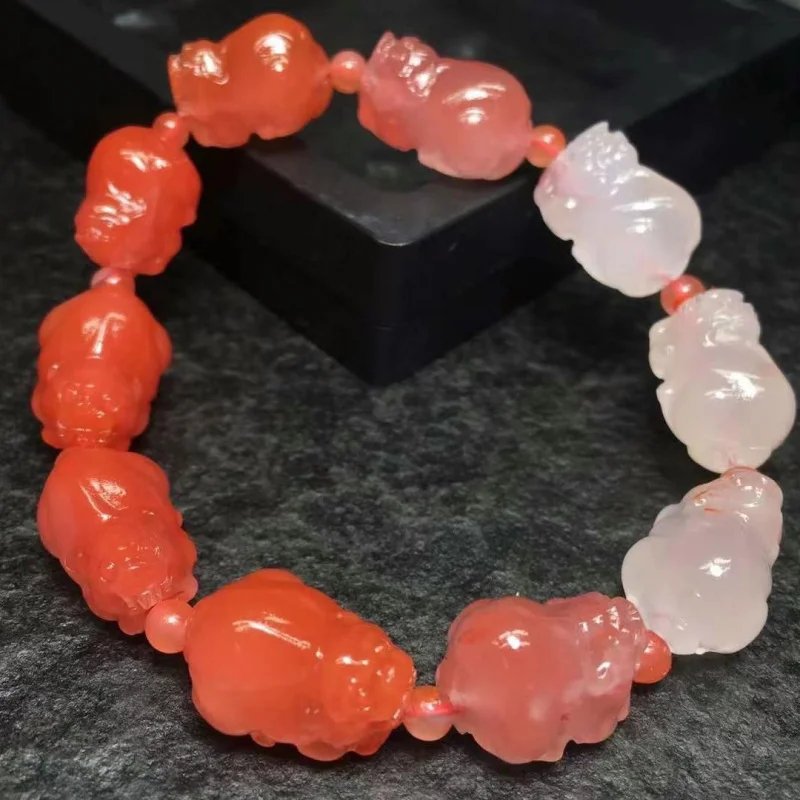 Factory Direct Sales Natural Shannan Agate Gradient Color Pixiu Bracelet Red