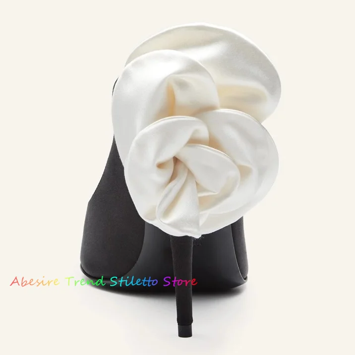 Zapatos de tacón alto con punta abierta para mujer, adornados con flores tacones de aguja, elegantes, para fiesta