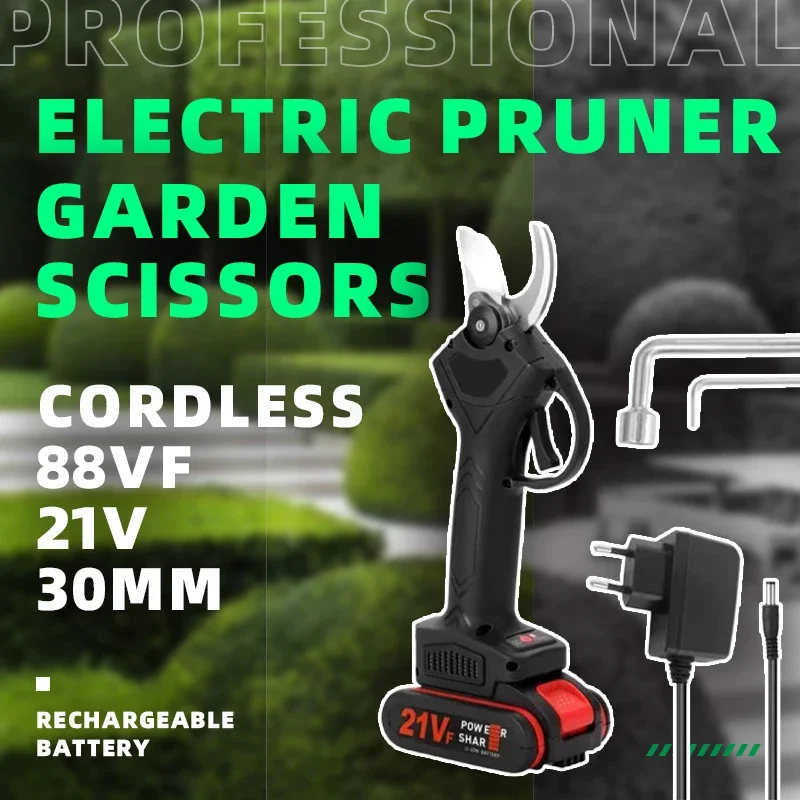 Durable Cordless Electric Pruner 88VF 21V 30mm Rechargeable Battery Garden Cutter Pruning Shears Landscape GardeningProfessional