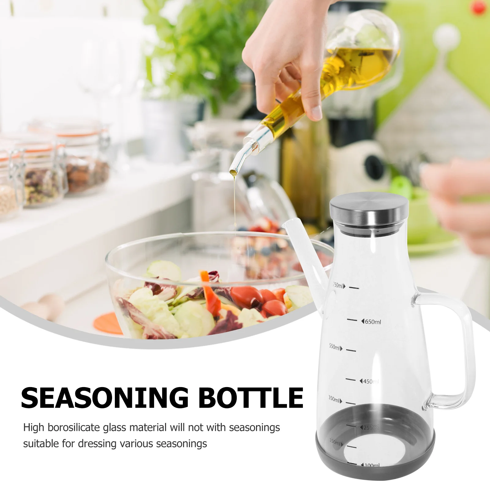 

Portable Borosilicate Glass Leakproof Oil Can Sauce Jar 750ml Kitchen Storage Container for Salt Pepper Seasoning Vinegar