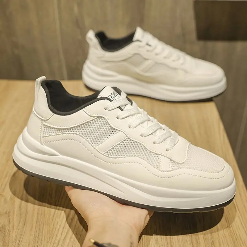 2026 Summer Men Hollow Mesh Skate Shoes Breathable Fashion Versatile White Sneakers Trendy Casual Footwear