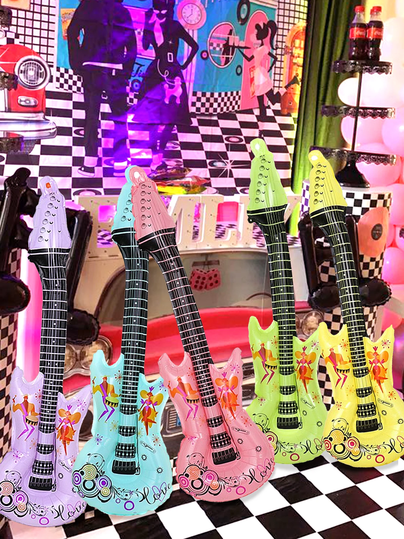 1 Stück/5 Stück Folienballons in Form einer Rockgitarre, geeignet für Disco-Partys, Geburtstage, Musikveranstaltungen, Babypartys. – Detail 4