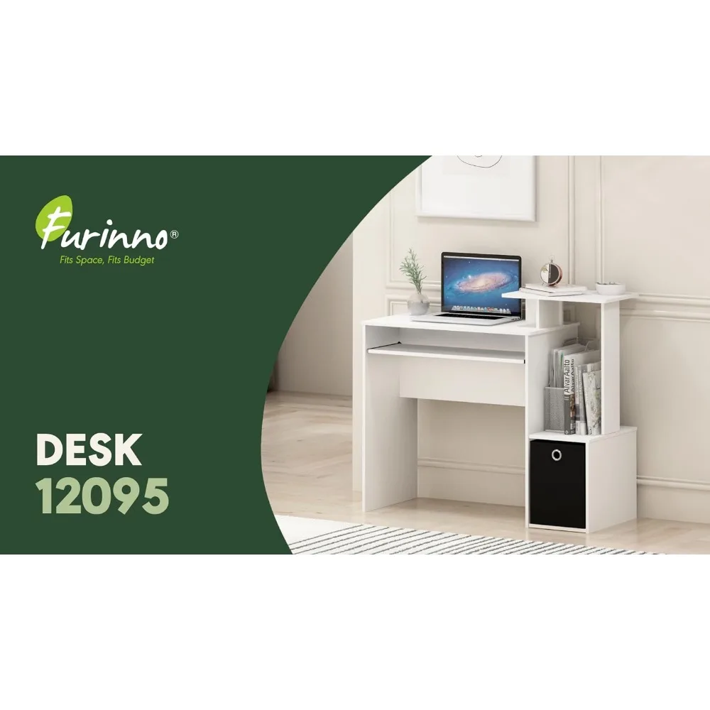 Furinno Econ Multipurpose Home Office Computer Writing Desk, White/Black，Compact and Stylish Design, High Quality and Durable