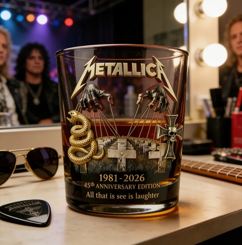 Metallica 1981-2026 Commemorative Glass Cup Heavy Metal Rock Style Tumbler Creative Gift for Music Fans