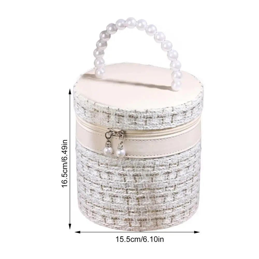 New Practical Large Capacity Makeup Bag with Mirror Nylon Round Bucket Travel Toiletry Bags Portable Cosmetic Storage Pouch