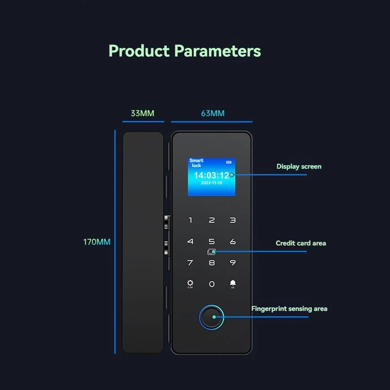 ประตูกระจกคู่ล็อคสมาร์ทล็อค APP Biometric รูดบัตรรหัสผ่านลายนิ้วมือล็อคประตูกระจกล็อคสําหรับประตูสํานักงาน