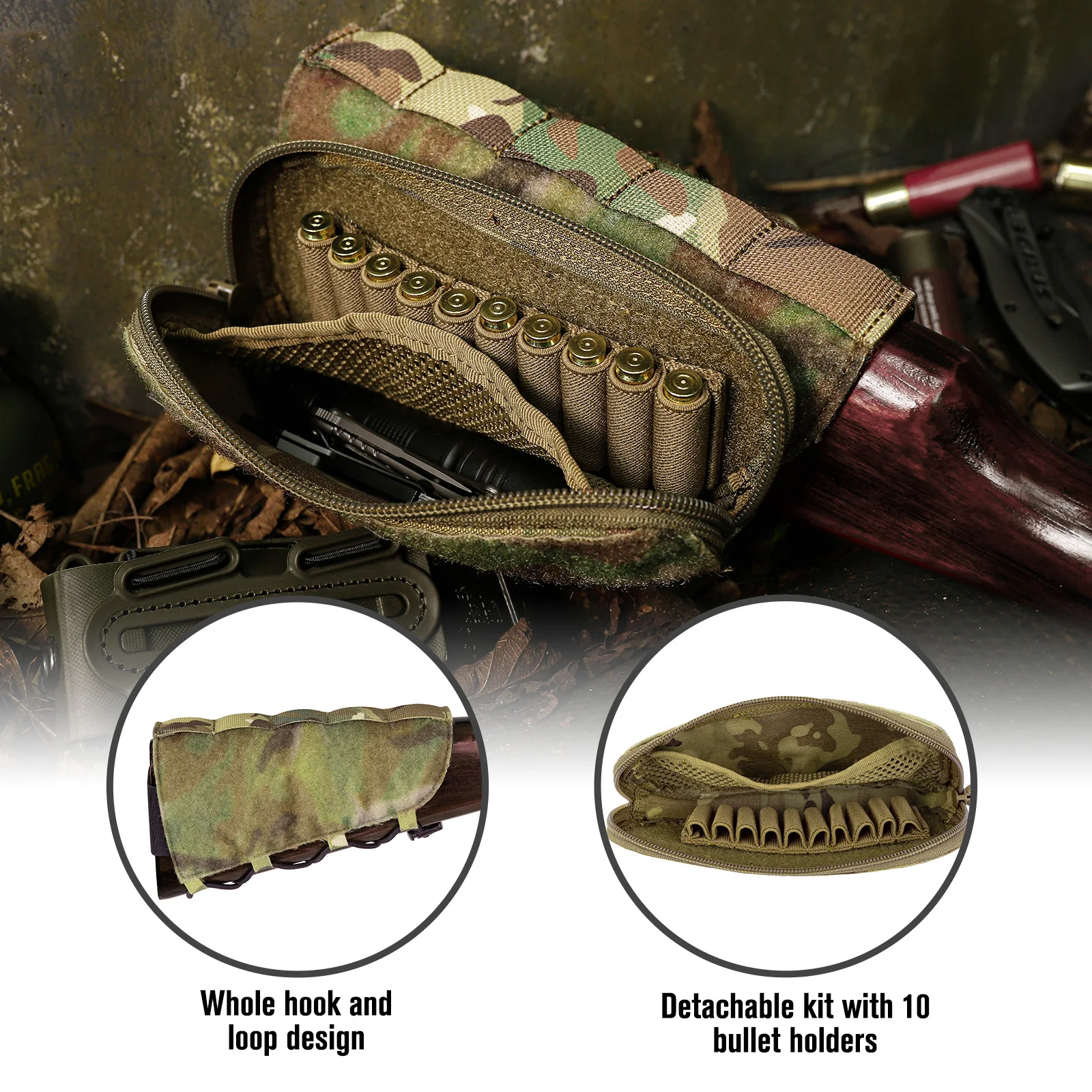 KRYDEX Rifle Buttstock Stock Pack Cheek Rest Gun Pouch Tactical Shell Holder Shot Hunting Gear Combat Accessories Right Hand