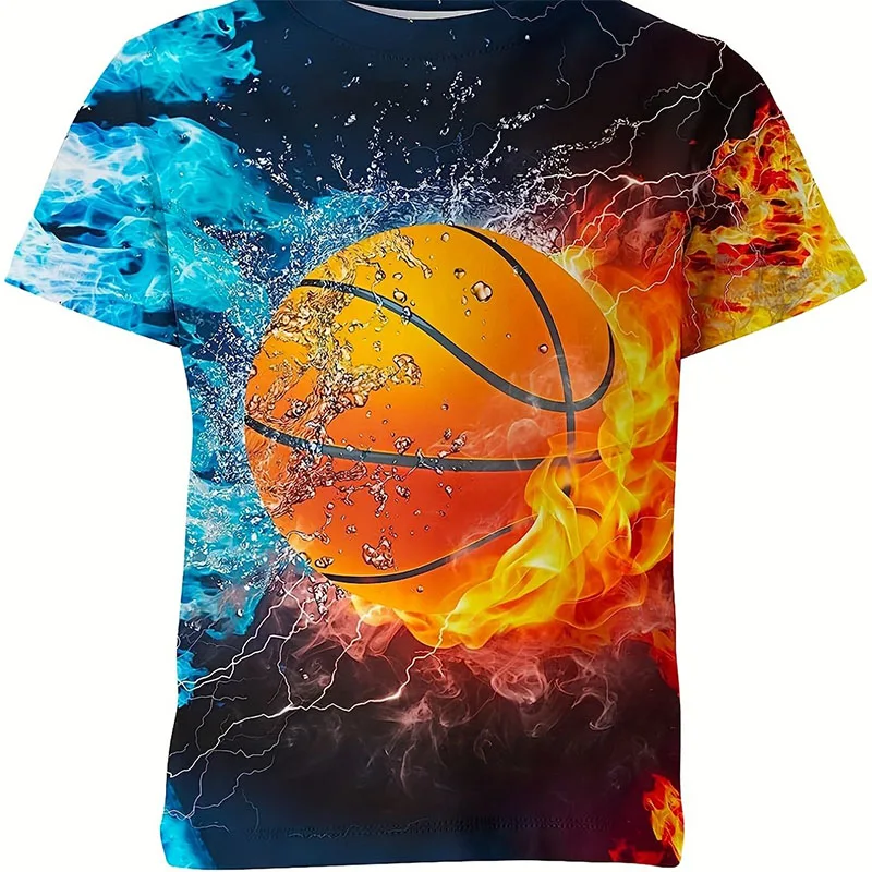 Kids Girls Boys T-shirts Basketball flame T Shirts 3D Printed 3 4 5 6 7 8-14 Years Old Kids Clothes Top Tees Children's Clothing