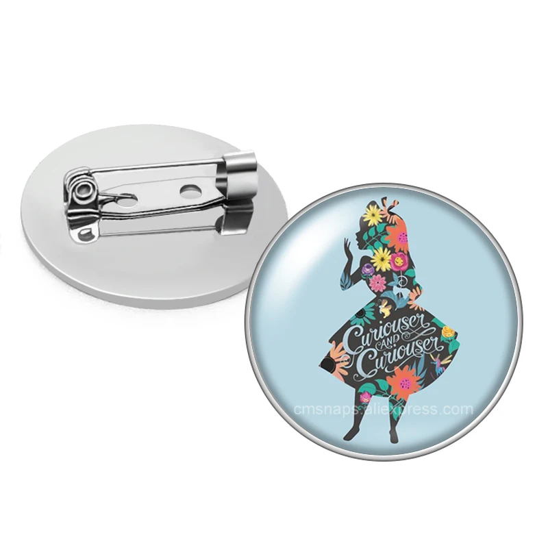 Alice in Wonderland Cheshire Cat poker Queen Photo Glass cabochon Brooch pinback button Bag Clothes Denim Jeans Lapel Pin Badge view 5