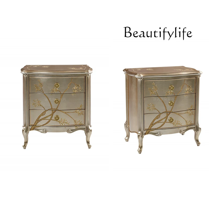 

French solid wood bedside table European beech painted court bedroom neoclassical high-end engraving fashion