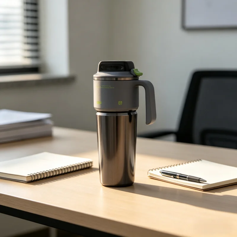 1L 304 Stainless Steel Insulated Water Bottle One Touch Flip Lid Vacuum Thermos Mug with Straw & Portable Handle Leakproof