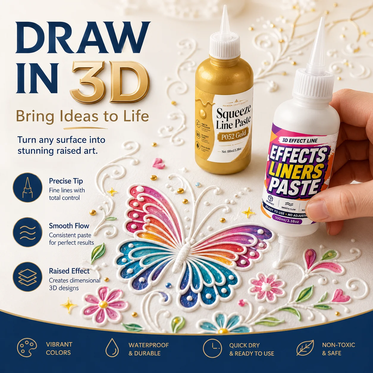 Artistic Texture Paste Acrylic Squeeze Line Paste, Essential DIY Painting Material for Artists, Ready-to Use with 100ml/200ml